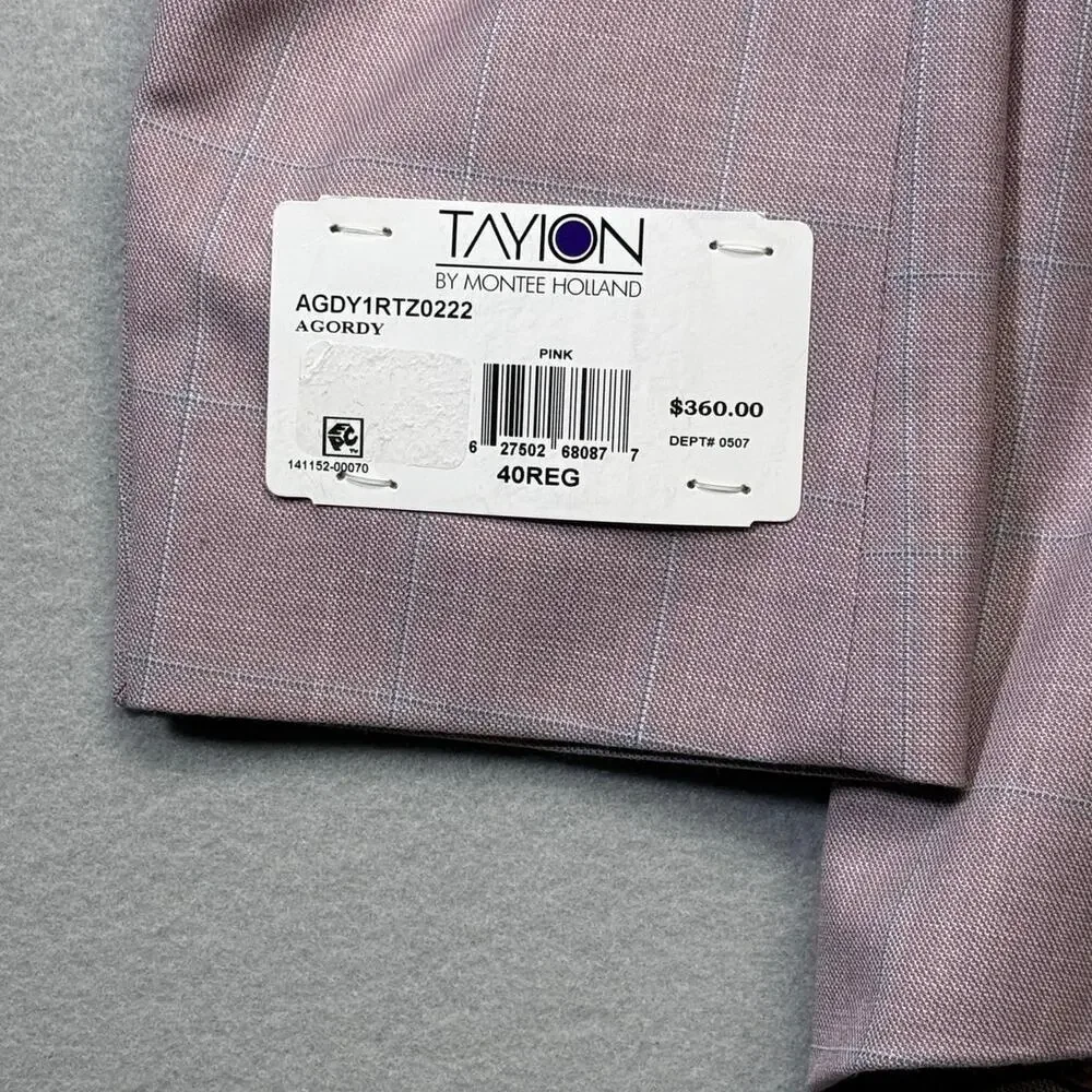 Tayion Collection Mens Regular-Fit Suit Jacket windowpane pink 40R $360